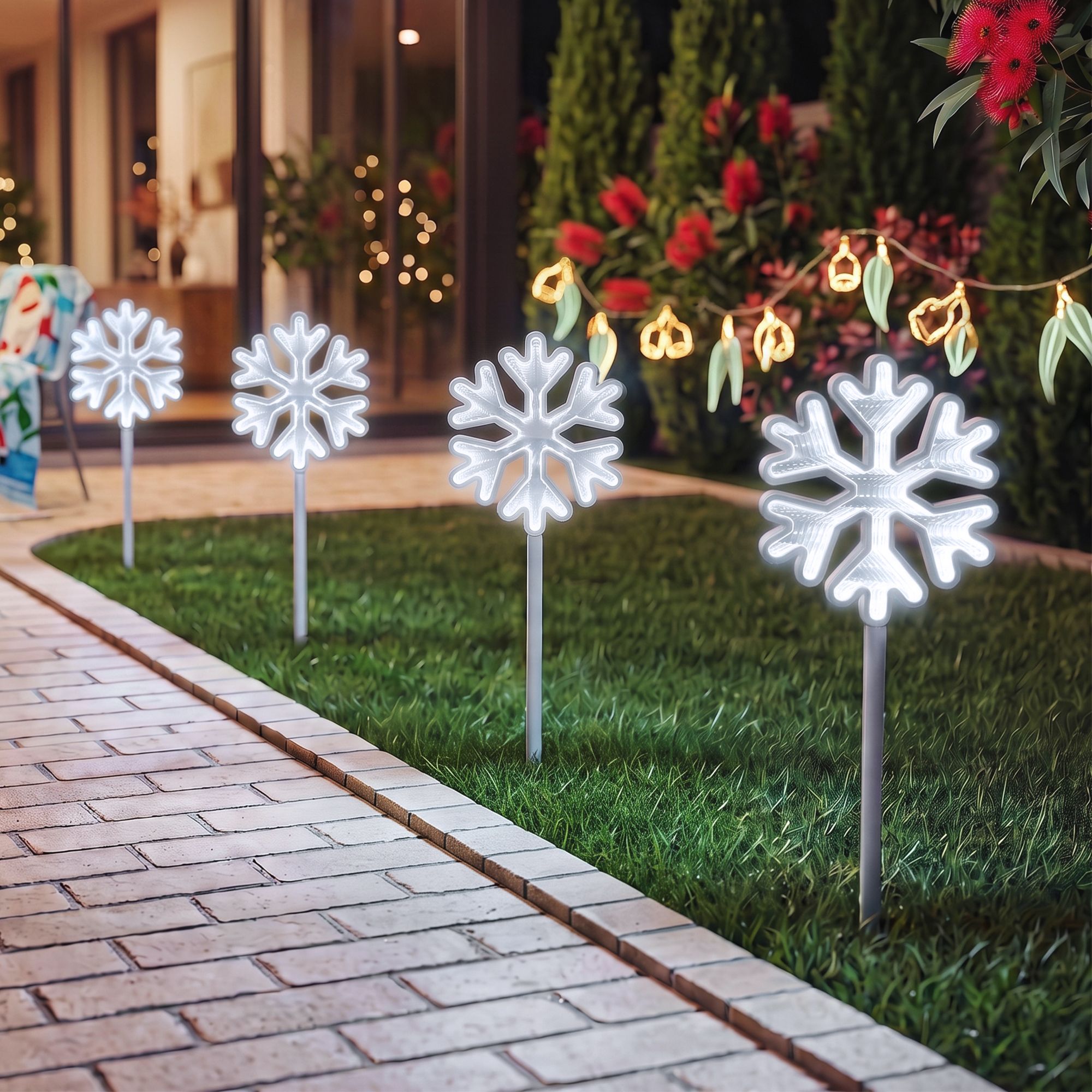 XMAS-PATH-SNOW-4PC-CW-00 Jingle Jollys 4 Pack Christmas Lights Path Lights Garden Decoration Outdoor Pathway Lighting - Image 1