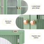 Artiss Buffet Cabinet Sideboard Wall Mounted Fluted Display Storage 70cm Green - Image 8