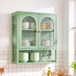 Artiss Buffet Cabinet Sideboard Wall Mounted Fluted Display Storage 70cm Green - Image 10