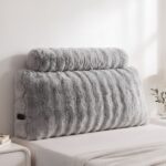 Giselle Wedge Pillow Headboard, Easy Wash Zipper Cover & Anti-Flat Foam, Couch Lumbar Support for Dorm Readers, 340g Faux Rabbit Fur with Dual Pockets, King Single
