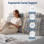 Giselle Wedge Pillow Headboard, Easy Wash Zipper Cover & Anti-Flat Foam, Couch Lumbar Support for Dorm Readers, 340g Faux Rabbit Fur with Dual Pockets, Queen - Image 3