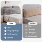 Giselle Wedge Pillow Headboard, Easy Wash Zipper Cover & Anti-Flat Foam, Couch Lumbar Support for Dorm Readers, 340g Faux Rabbit Fur with Dual Pockets, Queen - Image 6