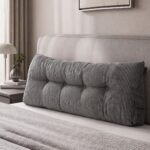 Giselle Headboard Pillow for Sitting in Bed, Upgraded Shredded Foam Reading Wedge Cushion for Lumbar Support, 320g Corduroy Backrest with Side Pockets for Dorm Daybed, Double