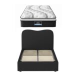 Giselle 32cm Euro Top King Single Mattress 5-Zone and Artiss Boucle Bed Frame Set - Image 9