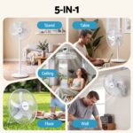 DEVANTI 16" 5-in-1 Rechargeable Fan for Pedestal Table Floor Wall Ceiling - Image 4