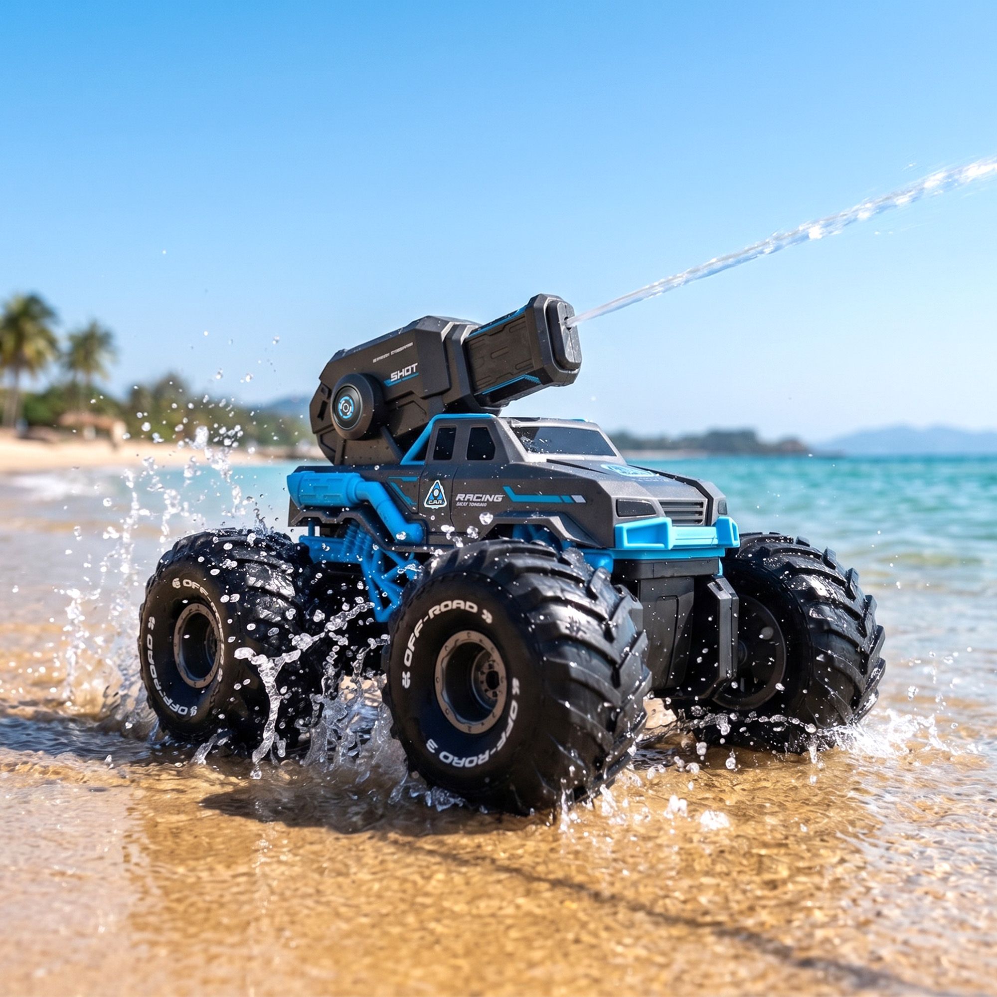 RC-CAR-WTR-BU-00 Keezi Kids Amphibious 2.4GHz Remote Control Car Boat with Water Spray Blue - Image 1