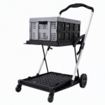 Artiss Shopping Trolley with Wheels 2 Layer w/1 Crate Foldable Trolley Grey