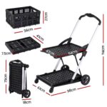 Artiss Shopping Trolley with Wheels 2 Layer w/2 Crates Foldable Trolley Black - Image 2