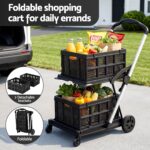 Artiss Shopping Trolley with Wheels 2 Layer w/2 Crates Foldable Trolley Black - Image 4