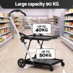 Artiss Shopping Trolley with Wheels 2 Layer w/2 Crates Foldable Trolley Black - Image 6
