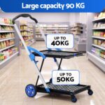 Artiss Shopping Trolley with Wheels 2 Layer w/2 Crates Foldable Trolley Blue - Image 6