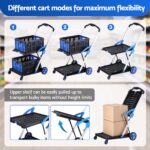 Artiss Shopping Trolley with Wheels 2 Layer w/2 Crates Foldable Trolley Blue - Image 7