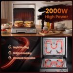 Devanti 2000W 3-in-1 Panini Press Grill Sandwich Maker 180° Open 4 Slice - Image 4
