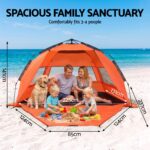 Weisshorn Beach Tent 3-4 Person Pop Up Sun Shade UPF 50 Automatic Outdoor Orange - Image 2