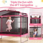 Everfit 3-in-1 Kids Rectangle 6FT Trampoline Rebounder with Swing Belt Pink - Image 4
