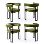 Artiss Dining Chairs Set of 4 Velvet Upholstered Barrel Chairs with Curved Armrests & Back Green