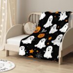 Halloween Throw Blanket Cozy Microfiber Blanket Soft Flannel Throw Festive Home Pumpkin Holiday - Orange-Black - Size 100cm*130cm - Image 2