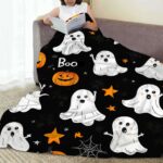 Halloween Throw Blanket Cozy Microfiber Blanket Soft Flannel Throw Festive Home Pumpkin Bat - Orange - Size 100cm*150cm - Image 7