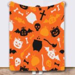 Halloween Throw Blanket Cozy Microfiber Blanket Soft Flannel Throw Festive Home Pumpkin Bat - Orange - Size 150cm*180cm