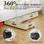 2 Pack Under Bed Storage with Wheels, Under Bed Storage Containers with Adjustable Dividers & Clear Lid, Rolling Underbed Organizer Bins Drawer for Clothes, Shoes, Blankets - Beige - Size 30.3 x 16 x 6.7 inches - Image 2