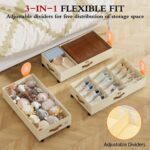2 Pack Under Bed Storage with Wheels, Under Bed Storage Containers with Adjustable Dividers & Clear Lid, Rolling Underbed Organizer Bins Drawer for Clothes, Shoes, Blankets - Beige - Size 30.3 x 16 x 6.7 inches - Image 3