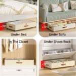 2 Pack Under Bed Storage with Wheels, Under Bed Storage Containers with Adjustable Dividers & Clear Lid, Rolling Underbed Organizer Bins Drawer for Clothes, Shoes, Blankets - Beige - Size 30.3 x 16 x 6.7 inches - Image 5