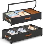 2 Pack Under Bed Storage with Wheels, Under Bed Storage Containers with Adjustable Dividers & Clear Lid, Rolling Underbed Organizer Bins Drawer for Clothes, Shoes, Blankets - Beige - Size 30.3 x 16 x 6.7 inches - Image 7