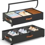 2 Pack Under Bed Storage with Wheels, Under Bed Storage Containers with Adjustable Dividers & Clear Lid, Rolling Underbed Organizer Bins Drawer for Clothes, Shoes, Blankets - Black - Size 30.3 x 16 x 6.7 inches