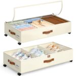 2 Pack Under Bed Storage with Wheels, Under Bed Storage Containers with Adjustable Dividers & Clear Lid, Rolling Underbed Organizer Bins Drawer for Clothes, Shoes, Blankets - Black - Size 30.3 x 16 x 6.7 inches - Image 2