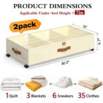 2 Pack Under Bed Storage with Wheels, Under Bed Storage Containers with Adjustable Dividers & Clear Lid, Rolling Underbed Organizer Bins Drawer for Clothes, Shoes, Blankets - Black - Size 30.3 x 16 x 6.7 inches - Image 5