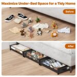 Under Bed Storage with Wheels,XXL 60L Under Bed Storage Containers with Clear Lids, Rolling Under Bed Metal Drawer for Clothes, Shoes,Toys - Black - Size 60L - Image 6