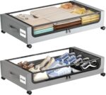 Under Bed Storage with Wheels,XXL 60L Under Bed Storage Containers with Clear Lids, Rolling Under Bed Metal Drawer for Clothes, Shoes,Toys - Gray - Size 60L