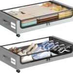 Under Bed Storage with Wheels,XXL 60L Under Bed Storage Containers with Clear Lids, Rolling Under Bed Metal Drawer for Clothes, Shoes,Toys - Gray - Size 60L