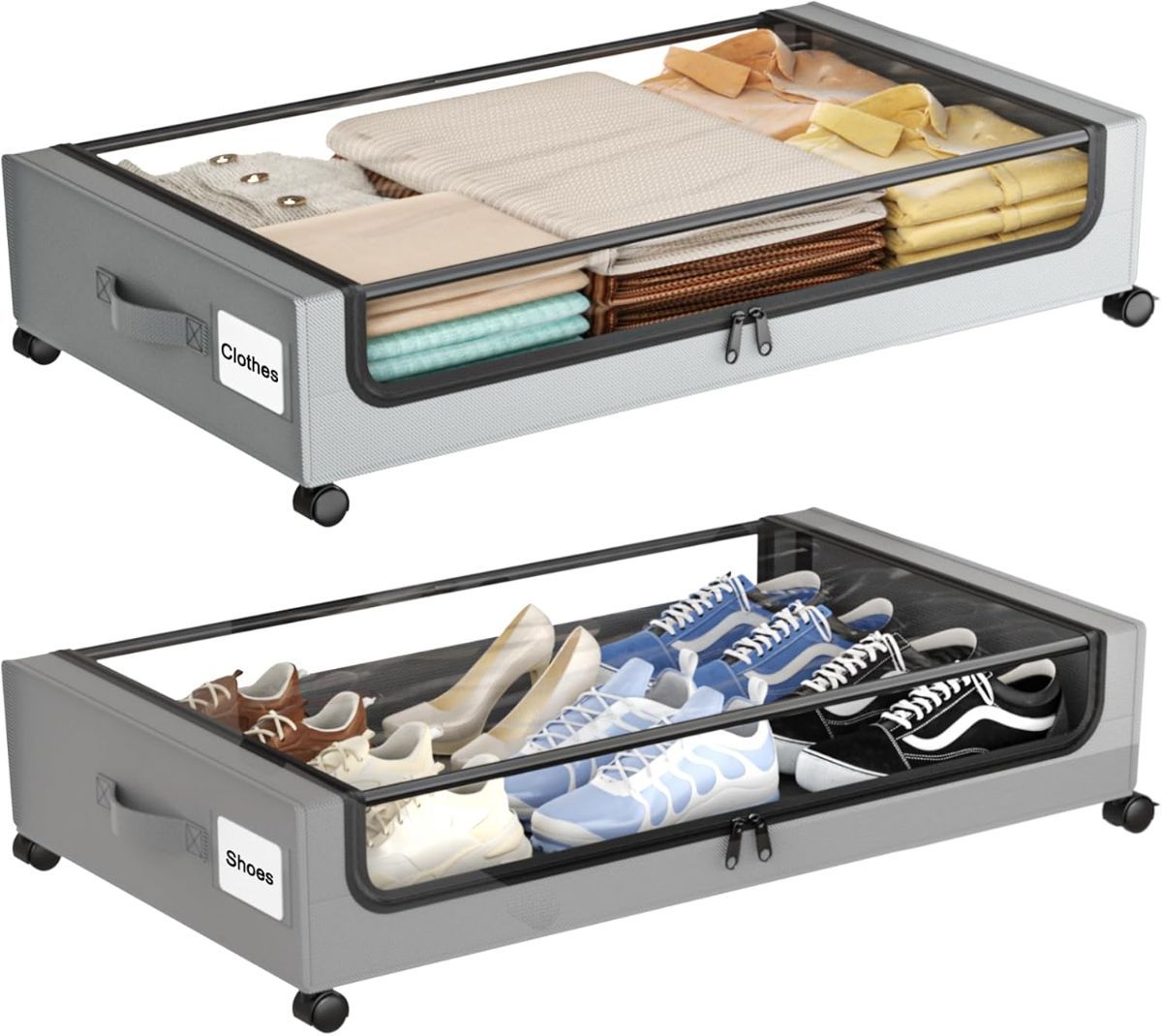 V1107-127-30550-GRY-60L-00 Under Bed Storage with Wheels,XXL 60L Under Bed Storage Containers with Clear Lids, Rolling Under Bed Metal Drawer for Clothes, Shoes,Toys - Gray - Size 60L - Image 1