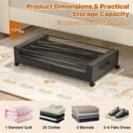 Under Bed Storage with Wheels,XXL 60L Under Bed Storage Containers with Clear Lids, Rolling Under Bed Metal Drawer for Clothes, Shoes,Toys - Gray - Size 60L - Image 2