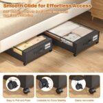 Under Bed Storage with Wheels,XXL 60L Under Bed Storage Containers with Clear Lids, Rolling Under Bed Metal Drawer for Clothes, Shoes,Toys - Gray - Size 60L - Image 5