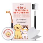 Tear Stain Remover Kit for Dogs & Cats with Tear Stain Comb, Tear Stain Balm, Eye Cotton Pads, Pro Powder Brush Gently Remove Tear Stain, Eye Debris, Discharge, Mucus Secretions