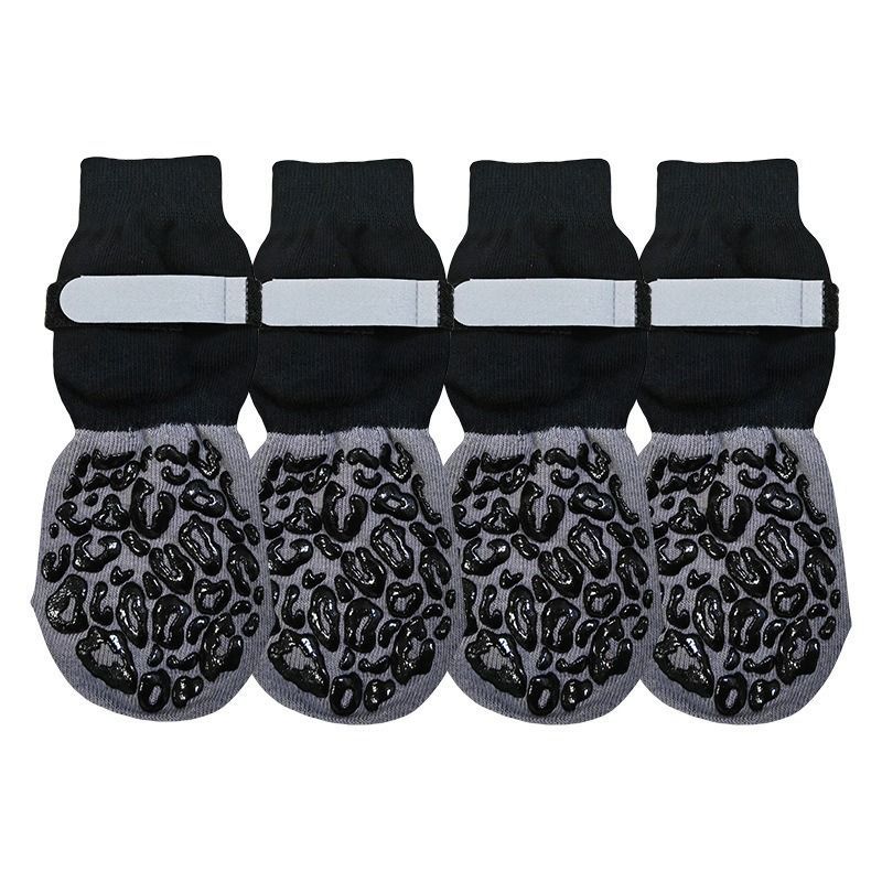 V1107-136-31705-BLA3-L-00 Anti-Slip Dog Socks with Adjustable Velcro, Non-Slip Grip Paw Protector for Indoor Floors & Outdoor Walks, Soft Breathable Pet Booties with Reflective Strips for Small Medium Large Dogs & Senior Pets - Black-Gray3 - Size L - Image 1