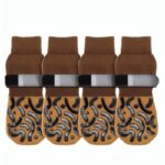 Anti-Slip Dog Socks with Adjustable Velcro, Non-Slip Grip Paw Protector for Indoor Floors & Outdoor Walks, Soft Breathable Pet Booties with Reflective Strips for Small Medium Large Dogs & Senior Pets - Yellow - Size L