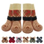 4PCS Dog Socks to Prevent Licking Paws for Hot/Cold Pavement | Puppy Boots & Paw Protectors for Hardwood Floors Anti Slip, Socks with Grippers Prevent Scratching for Senior Dog - Brown - Size S