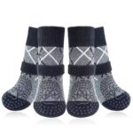 4PCS Dog Socks to Prevent Licking Paws for Hot/Cold Pavement | Puppy Boots & Paw Protectors for Hardwood Floors Anti Slip, Socks with Grippers Prevent Scratching for Senior Dog - Brown - Size S - Image 4