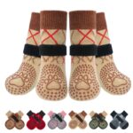 4PCS Dog Socks to Prevent Licking Paws for Hot/Cold Pavement | Puppy Boots & Paw Protectors for Hardwood Floors Anti Slip, Socks with Grippers Prevent Scratching for Senior Dog - Brown - Size S - Image 10