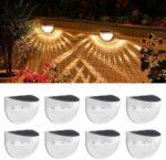 8 Pack Solar LED Fence Lights with Automatic Dusk to Dawn Sensor and Waterproof Design for Gardens, Paths and Outdoor Decor, Warm White
