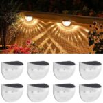 8 Pack Solar LED Fence Lights with Automatic Dusk to Dawn Sensor and Waterproof Design for Gardens, Paths and Outdoor Decor, Warm White
