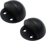 2 Pack Stainless Steel Door Stops with Rubber Buffers, Self-Adhesive or Screw Mount Wall Protectors, Matte Black, 4.8 x 2.5 cm