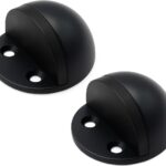 2 Pack Stainless Steel Door Stops with Rubber Buffers, Self-Adhesive or Screw Mount Wall Protectors, Matte Black, 4.8 x 2.5 cm