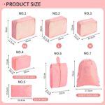 7 Piece Travel Packing Cube Set with Lightweight Waterproof Nylon Organisers for Carry-On Luggage, Holidays and Business Trips, Pink - Image 2
