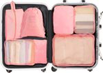 7 Piece Travel Packing Cube Set with Lightweight Waterproof Nylon Organisers for Carry-On Luggage, Holidays and Business Trips, Pink - Image 5