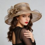 Women's Foldable Organza Wide Brim Sun Hat with Breathable Mesh Design for Beach, Travel and Garden Wear, Khaki, 56-58 cm
