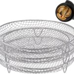 3 Tier Round Stainless Steel Air Fryer Rack with Stackable Mesh Layers for Baking, Drying and Crisp Cooking in Ovens and Air Fryers